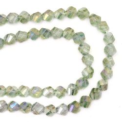 Șirag de mărgele Cristal 7x7mm Gaură 1mm Transparent fațetat cu linii mate Arc lumină verde ~ 72 bucăți