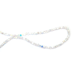 Наниз от кристални мъниста 6x4 мм дупка 1 мм фасетиран прозрачен с AB покритие цвят бял ~100 броя