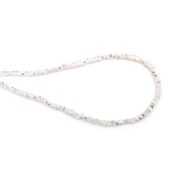 Наниз от кристални мъниста 4x3 мм дупка 1 мм фасетиран прозрачен с AB покритие цвят бял дъга ~150 броя