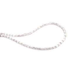 Șir de mărgele cristaline cilindrice 4x6 mm, gaură 1 mm, fațetate, transparente, cu strat AB, culoare alb curcubeu ~80 bucăți