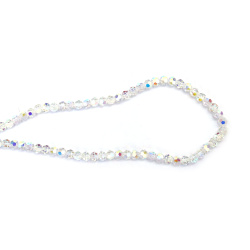 Șir de mărgele cristaline poliedrice 6x5 mm, gaură 1 mm, fațetate, transparente, galvanizate cu strat AB, culoare alb curcubeu ~95 bucăți 