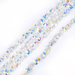 Șir de mărgele cristaline ursuleț 10x8.5x4 mm gaură 1 mm fațetate transparente galvanizate cu strat AB culoare alb curcubeu ~80 bucăți 