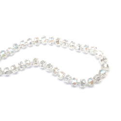 Șir de mărgele cristaline 8x5 mm gaură 1 mm fațetate transparente cu strat AB culoare alb curcubeu ~78 bucăți 