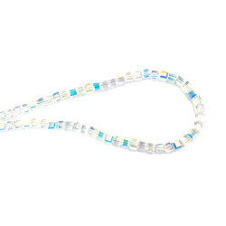 Șir de mărgele cristaline cub 7x7x7 mm gaură 1 mm fațetate transparente galvanizate cu strat AB culoare alb curcubeu ~100 bucăți 