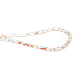 Șir de mărgele cristaline 8x10x6 mm, gaură 1 mm, fațetate, transparente, galvanizate cu strat AB, culoare alb curcubeu ~60 bucăți 