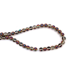 Bilă din mărgele de sticlă, 8 mm, gaură 1,5 mm, galvanizată transparentă cu strat AB, culoare curcubeu fumuriu ~50 bucăți 