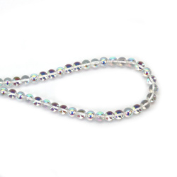 Șir de mărgele de sticlă, bilă 8 mm, gaură 1,5 mm, transparent, galvanizat cu strat AB, culoare alb curcubeu ~50 bucăți 