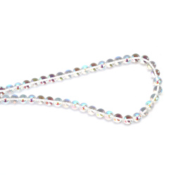 Șir de mărgele de sticlă, bilă 8 mm, gaură 1,5 mm, transparent, galvanizat cu strat AB, culoare alb, curcubeu, nuanță violet-albăstruie ~50 bucăți 