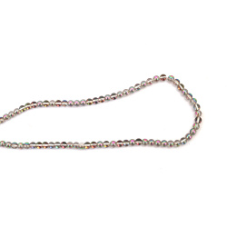 Șir de mărgele de sticlă, bilă 4 mm, gaură 1 mm, transparent, placat electrolizat cu strat AB, culoare curcubeu fumuriu ~100 bucăți 