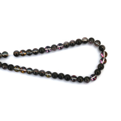 Bilă de mărgele de sticlă, 8 mm, gaură 1 mm, transparent galvanizat cu strat AB, culoare negru curcubeu, galben-roz, ~51 bucăți 