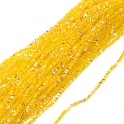 Șir de mărgele cristaline 3x4x3 mm, gaură 1 mm, fațetate, transparente, cu strat AB, culoare galben curcubeu ~138 bucăți