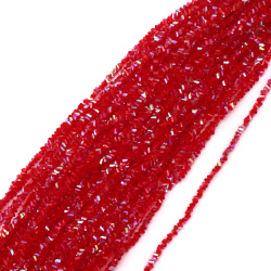 Șir de mărgele cristaline 3x4x3 mm, gaură 1 mm, fațetate, transparente, cu strat AB, culoare roșu curcubeu ~125 bucăți