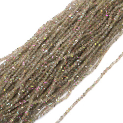 Șir de mărgele cristaline 3x4x3 mm, gaură 1 mm, fațetate, transparente, cu strat AB, culoare curcubeu fumuriu ~125 bucăți