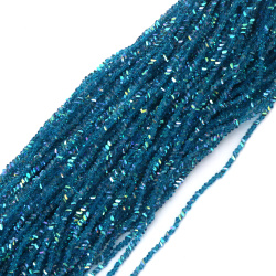 Șir de mărgele cristaline 3x4x3 mm, gaură 1 mm, fațetate, transparente, cu strat AB, culoare cyan curcubeu ~130 bucăți