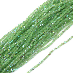 Șir de mărgele cristaline 3x4x3 mm, gaură 1 mm, fațetate, transparente, cu strat AB, culoare verde deschis, curcubeu ~130 bucăți