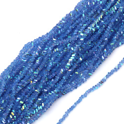 Șir de mărgele cristaline 3x4x3 mm, gaură 1 mm, fațetate, transparente, cu strat AB, culoare albastru deschis, curcubeu ~130 bucăți
