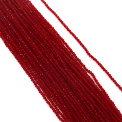 Șir de mărgele de cristal cu bilă, gaură de 2 mm, fațetate de 1 mm, culoare roșu transparent ~180 bucăți