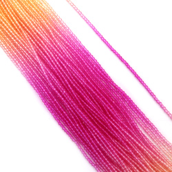 Șir de mărgele de cristal, bilă 2 mm, gaură 1 mm, fațetate, transparente, două culori, ciclam și galben ~180 bucăți