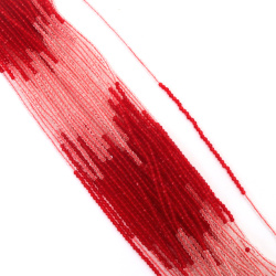 Șir de mărgele de cristal, bilă 2 mm, gaură 1 mm, fațetate, transparente, două culori, alb și roșu ~190 bucăți