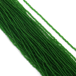 Șir de mărgele de cristal, bilă 3 mm, gaură 1 mm, fațetate, transparente, culoare verde ~140 bucăți