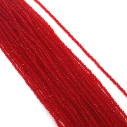 Șir de mărgele de cristal, bilă 3 mm, gaură 1 mm, fațetate, transparente, culoare roșie ~140 bucăți