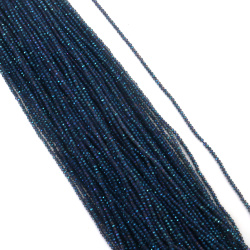 Șir de mărgele de cristal, bilă, 2 mm, gaură 0,6 mm, fațetate, transparente, cu strat AB, culoare albastru curcubeu ~200 bucăți