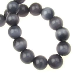 String Glass Round Beads CAT EYE for Jewelry Accessories, 12 mm, Hole: 1.5 mm, Graphite ~ 33 pieces