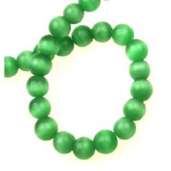 Șirag de mărgele sticlă ochi de pisică bilă 8 mm gaură 1 mm verde deschis~ 50 bucăți