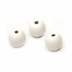 Wooden round bead for decoration 18x20 mm hole 4 mm painted white  - 20 grams