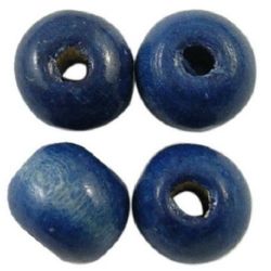 Ξύλινη χάντρα στρογγυλή 14x16 mm τρύπα 4 mm μπλε -50 γραμμάρια ~ 38 τεμάχια