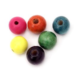 Wood beads, Round, mixed color, 14x16mm, 4mm hole, 50 grams