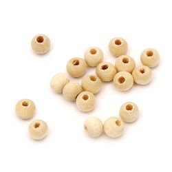 Unfinished wooden round bead for decoration 5x6 mm hole 2 mm color wood - 20 grams ~ 338 pieces