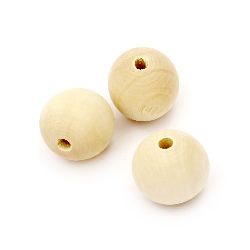 Unfinished wooden round bead for decoration 29x30 mm hole 6~6.5 mm color wood - 5 pieces