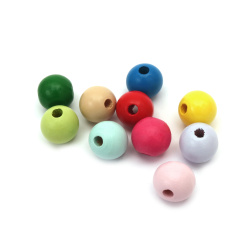 Round Wooden Beads / 15x16 mm, Hole: 4 mm / MIX - 20 grams ~17 pieces