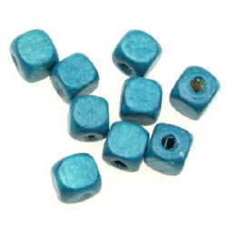 Wood Beads, Cube, Turquoise, 8mm, hole 3mm, 50 grams ~ 220pcs