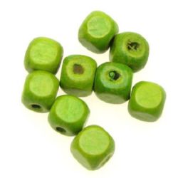 Wood Beads, Cube, Green, 8mm, hole 3mm, 50 grams ~ 220pcs