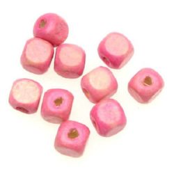 Wood Beads, Cube, Light Pink, 8mm, hole 3mm, 50 grams ~ 220pcs