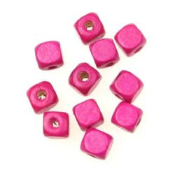 Wood Beads, Cube, Pink, 10mm, hole 3.5mm, 50 grams ~ 100 pcs