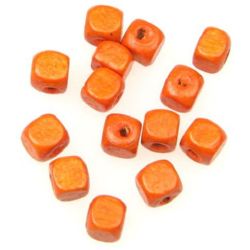 Wood Beads, Cube, Dark Orange, 6mm, hole 2mm, 50 grams ~ 500 pcs
