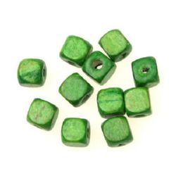 Wood Beads, Cube, Green, 10x10 mm, hole 3 mm, 50 grams ~ 100 pcs