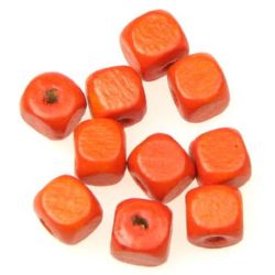 Lemn cub 8x8 mm gaură 3 mm portocaliu închis -50 grame ~ 220 buc