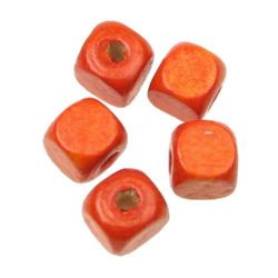 Wood Beads, Cube, Dark Orange, 10mm, hole 3.5mm, 50 grams ~ 100 pcs