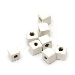 Wooden cube 5x5 mm hole 2 mm white -20 grams ~210 pieces