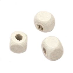 Κύβος, χάντρα, ξύλο 6x6 mm τρύπα 1 mm λευκό -20 γραμμάρια ~ 160 τεμάχια