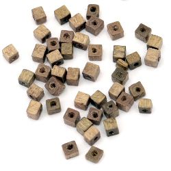 Margele cub  lemn cun3x3 mm gaură 1 mm maro deschis -20 grame ~ 900 bucăți