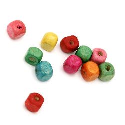 Wood Beads, Cube, Mixed Colors, 6x6~7 mm, hole 2 mm, 20 grams ~ 100 pcs