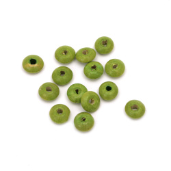 Wooden disk beads  5x10 mm hole 3 mm light green - 50 grams ~ 400 pieces