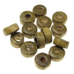 Wooden washer beads 6x3 mm hole 2 mm brown - 50 grams