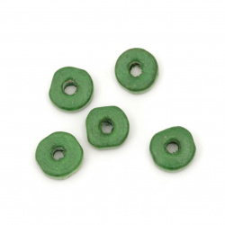 Ξύλινη  χάντρα  ροδέλα 8x3 mm τρύπα 3 mm πράσινο -50 γραμμάρια ~ 570 τεμάχια