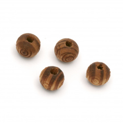 Wooden round bead for decoration, engraved 7x8 mm hole 2 mm color brown - 20 pieces